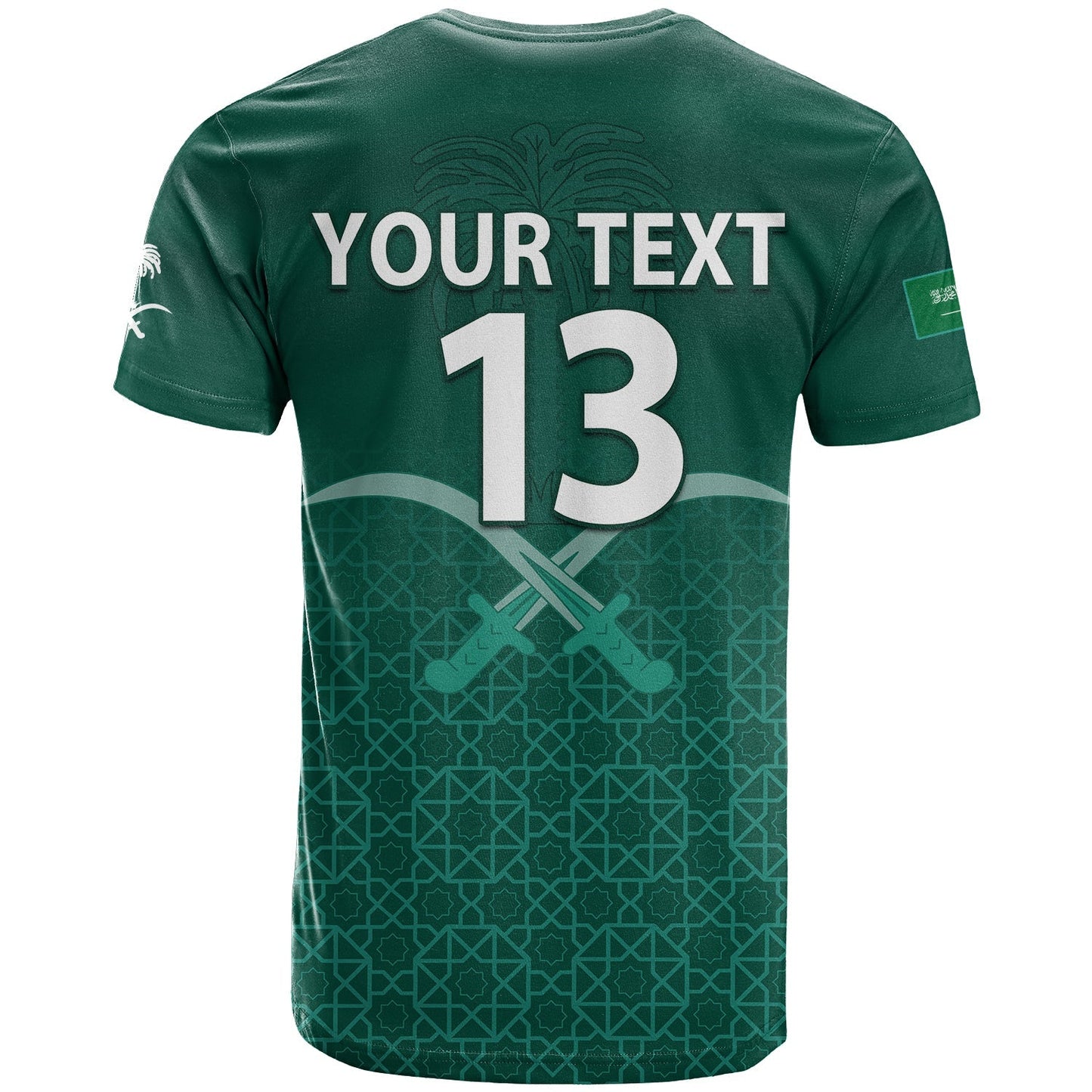 Custom Saudi Arabia Football T-Shirt KSA Swords Pattern Saudi Green Champions Graphic Tee