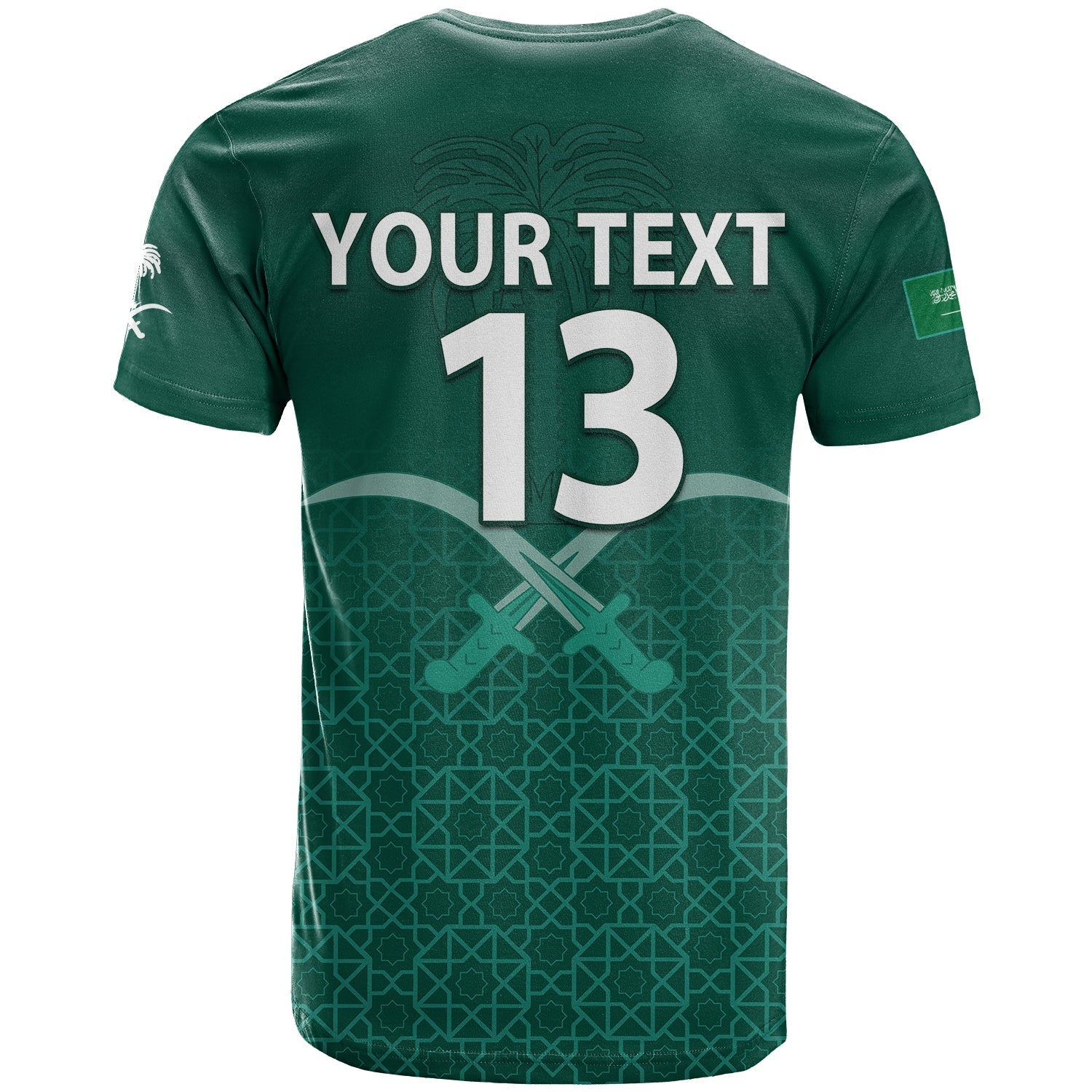 Custom Saudi Arabia Football T-Shirt KSA Swords Pattern Saudi Green Champions Graphic Tee