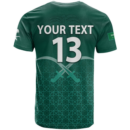 Custom Saudi Arabia Football T-Shirt KSA Swords Pattern Saudi Green Champions Graphic Tee