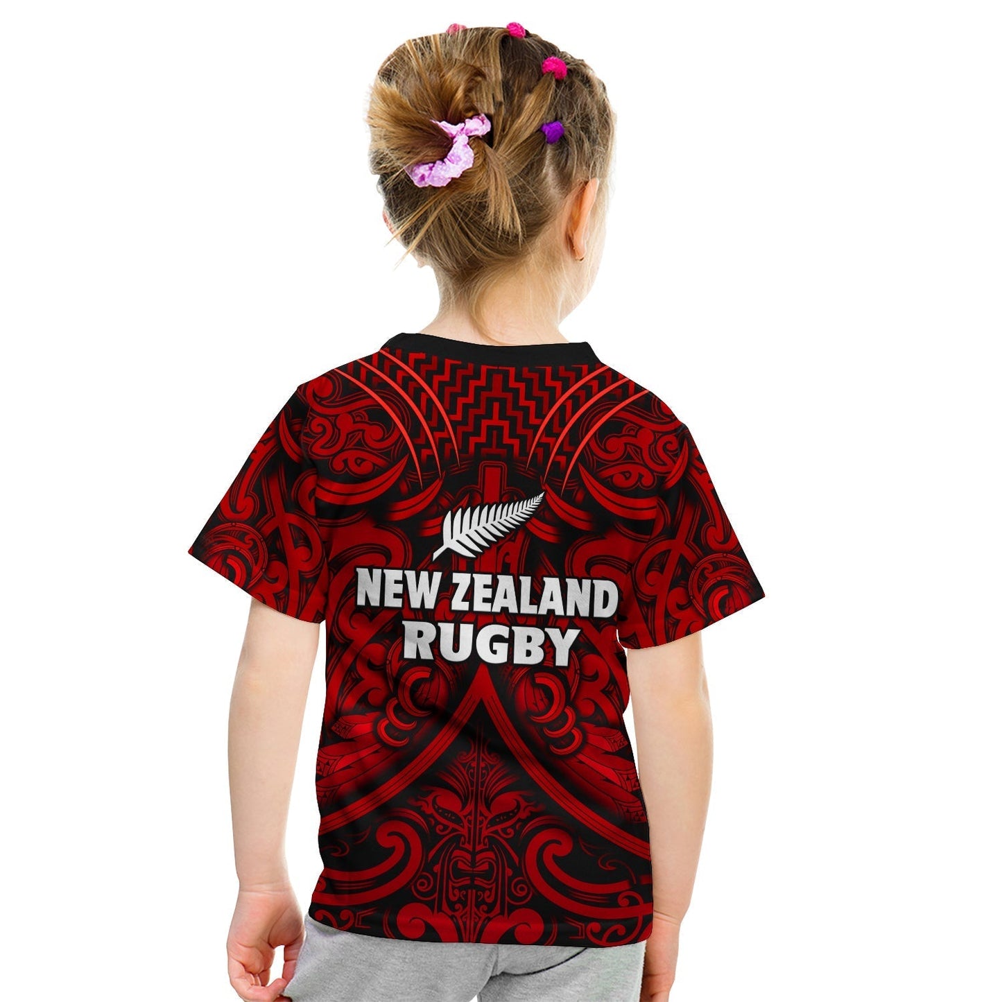 New Zealand Silver Fern Rugby T-Shirt All Black Red NZ Maori Pattern Graphic Tee