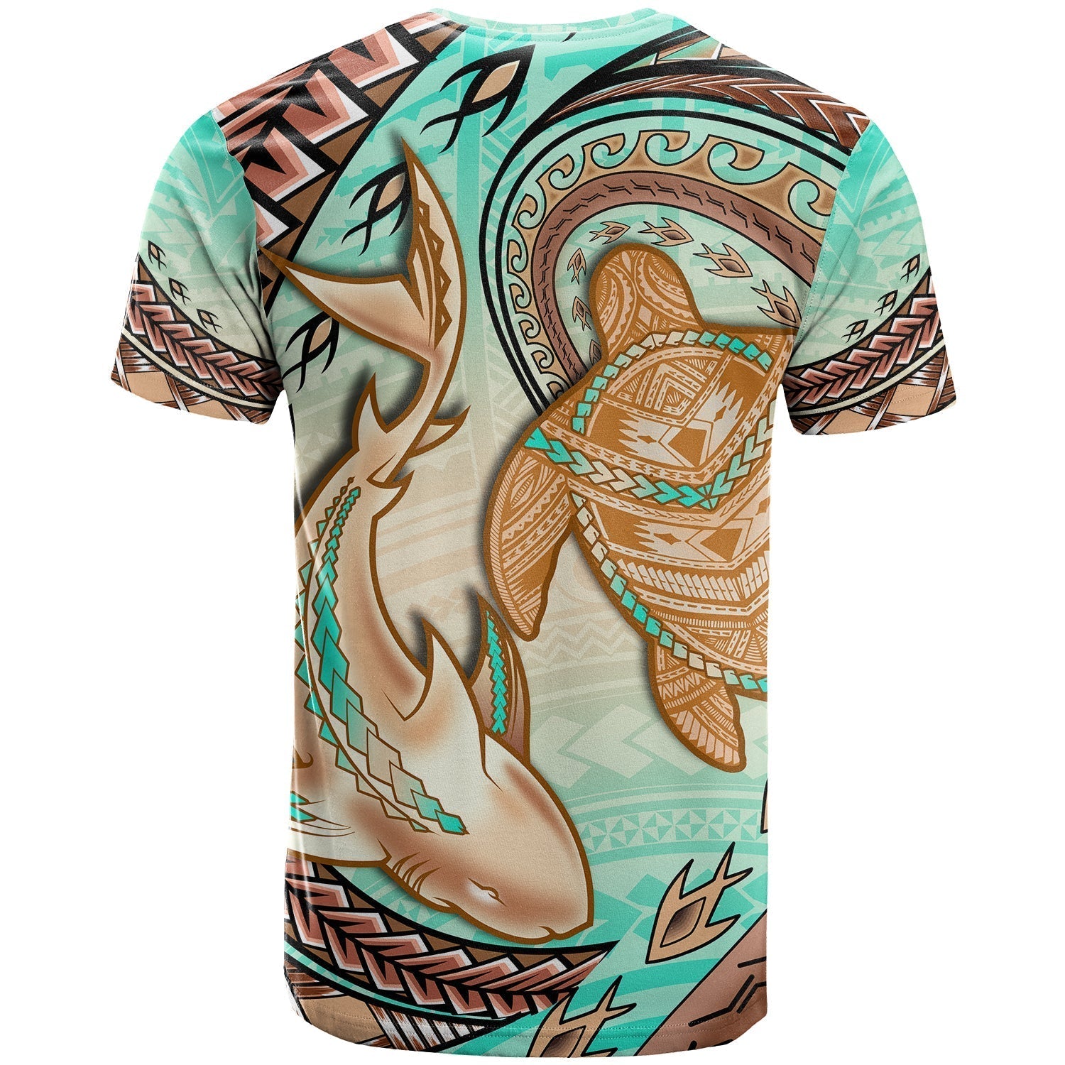 Hawaii T-Shirt Polynesian Shark And Sea Turtle Dreamy Turquoise Artsy Graphic Tee