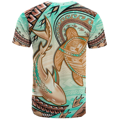 Hawaii T-Shirt Polynesian Shark And Sea Turtle Dreamy Turquoise Artsy Graphic Tee