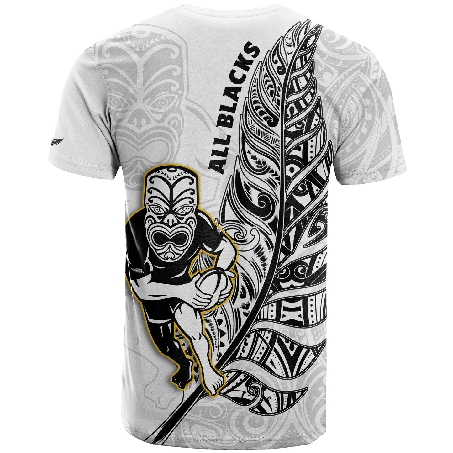 New Zealand 2022 Rugby T-Shirt All Black Silver Fern Maori Pattern Version White Graphic Tee