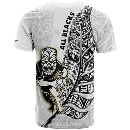 New Zealand 2022 Rugby T-Shirt All Black Silver Fern Maori Pattern Version White Graphic Tee
