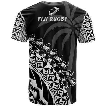 Fiji Rugby T-Shirt Fijian Cibi Dance Tapa Pattern Black Graphic Tee