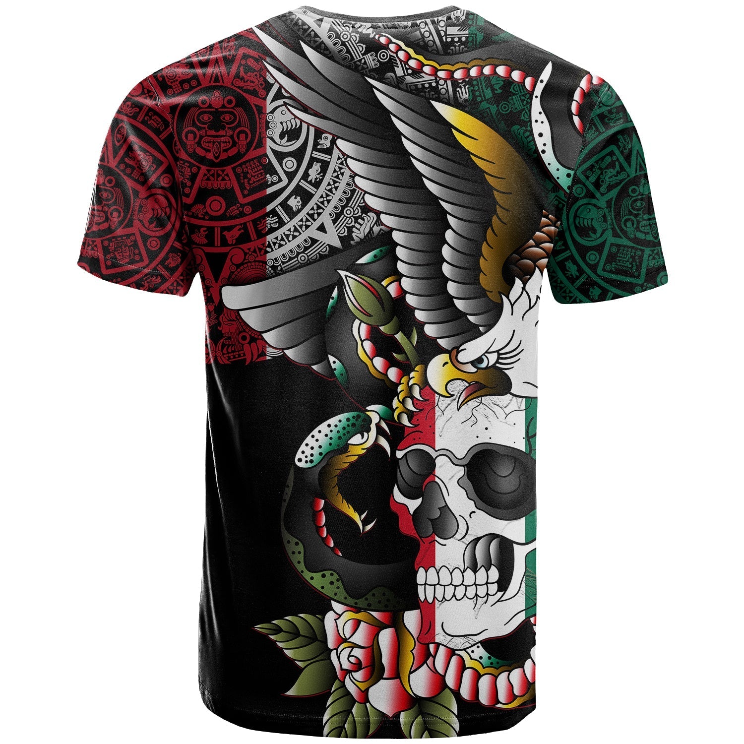 Custom Mexico T-Shirt Mexican Skull Eagle With Angry Snake Graphic Tee