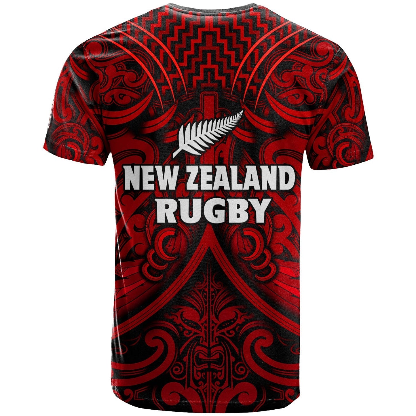 New Zealand Silver Fern Rugby T-Shirt All Black Red NZ Maori Pattern Graphic Tee