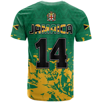 Custom Number Jamaica Athletics T-Shirt Jamaican Flag With African Pattern Sporty Style Graphic Tee