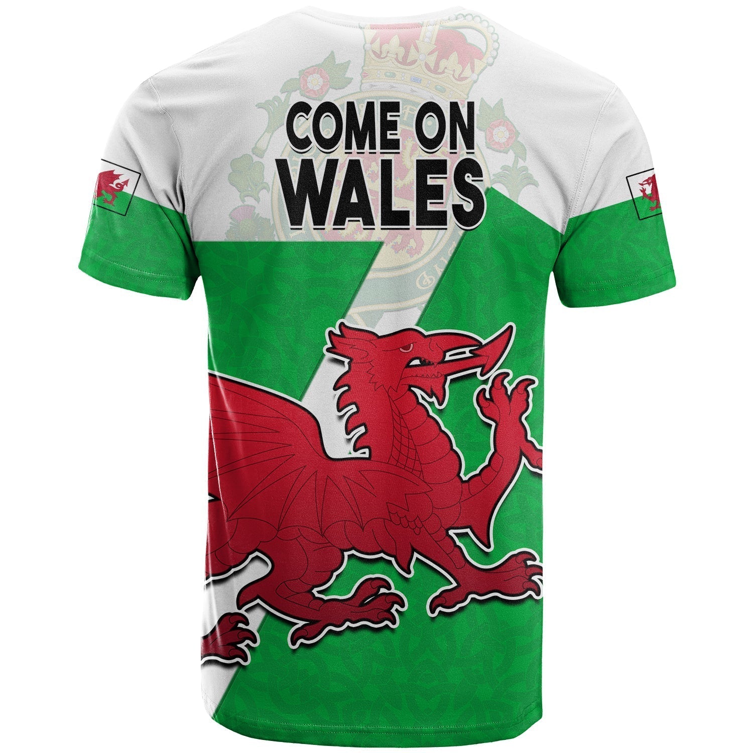 Wales Football T-Shirt Come On Welsh Dragons With Celtic Knot Pattern Graphic Tee