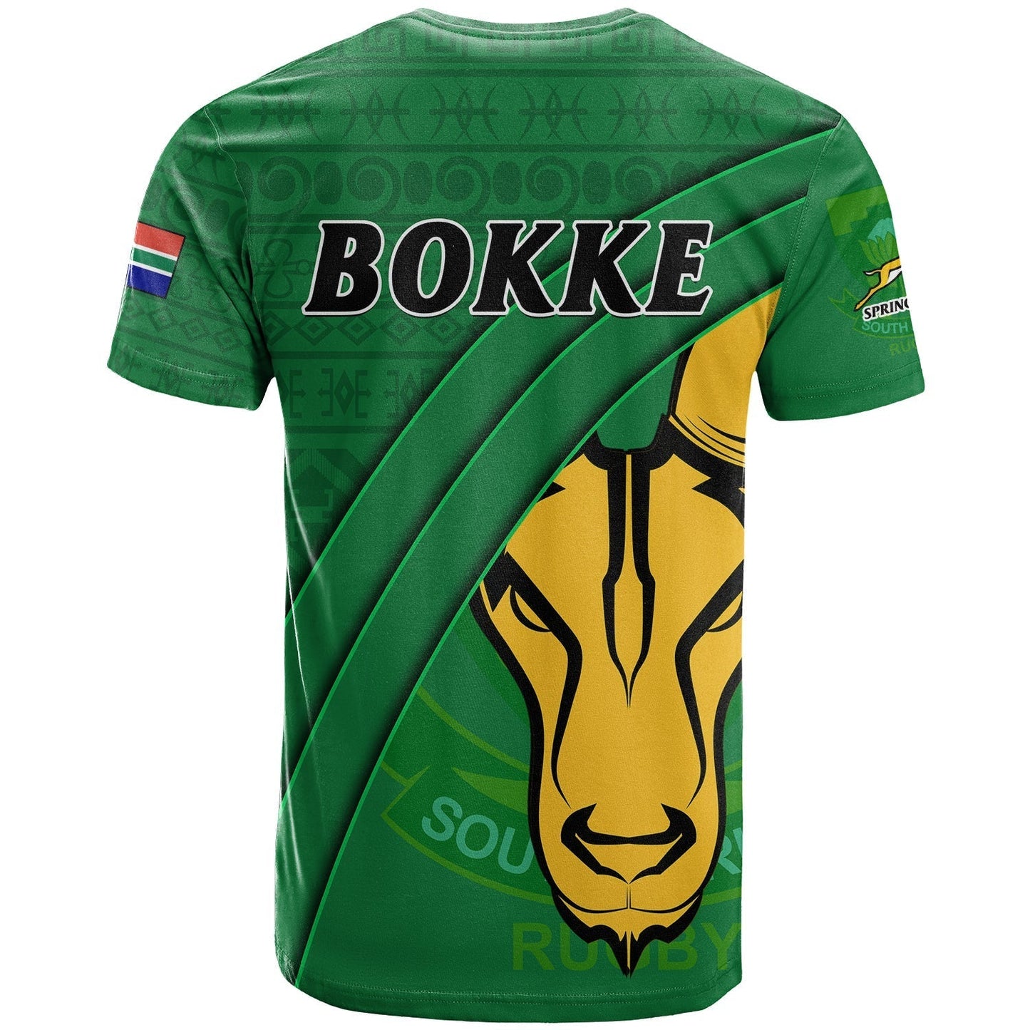South Africa Rugby T-Shirt Bokke Springbok With African Pattern Stronger Together Graphic Tee