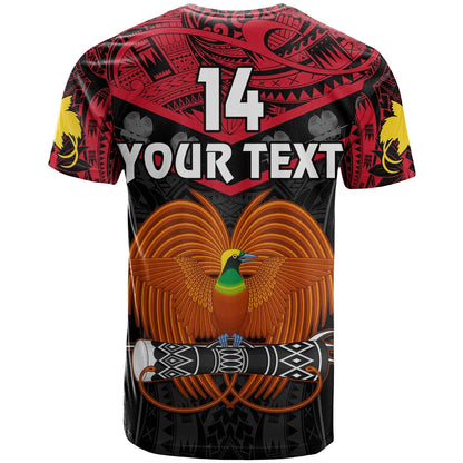 Custom Text And Number Papua New Guinea Rugby T-Shirt PNG Kumuls Bird Of Paradise Black Graphic Tee
