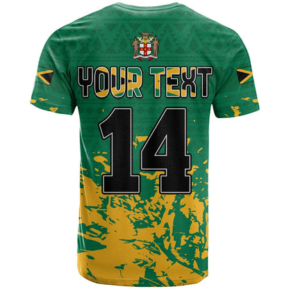 Custom Jamaica Athletics T-Shirt Jamaican Flag With African Pattern Sporty Style Graphic Tee
