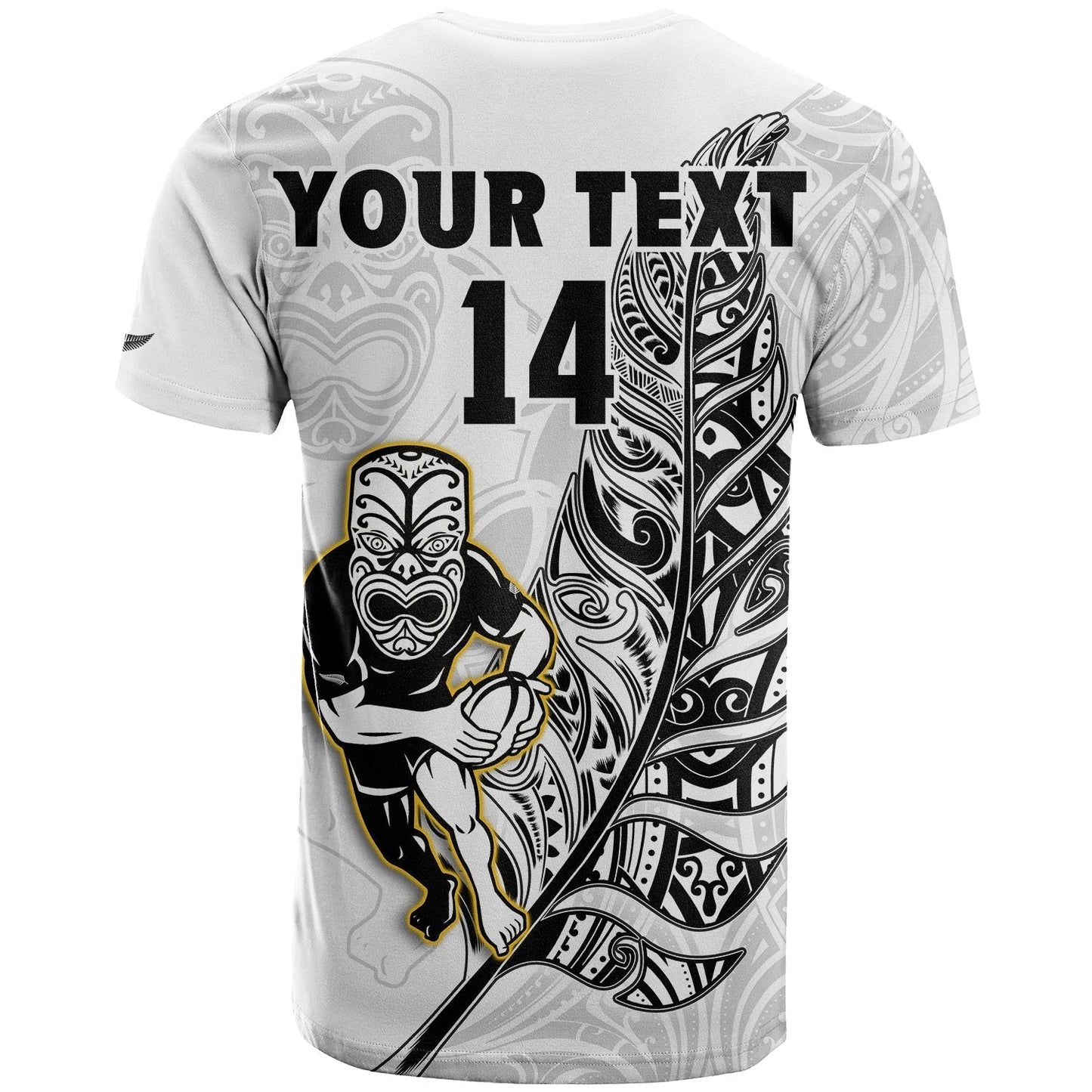 Custom Text And Number New Zealand 2022 Rugby T-Shirt All Black Silver Fern Maori Pattern Version White Graphic Tee