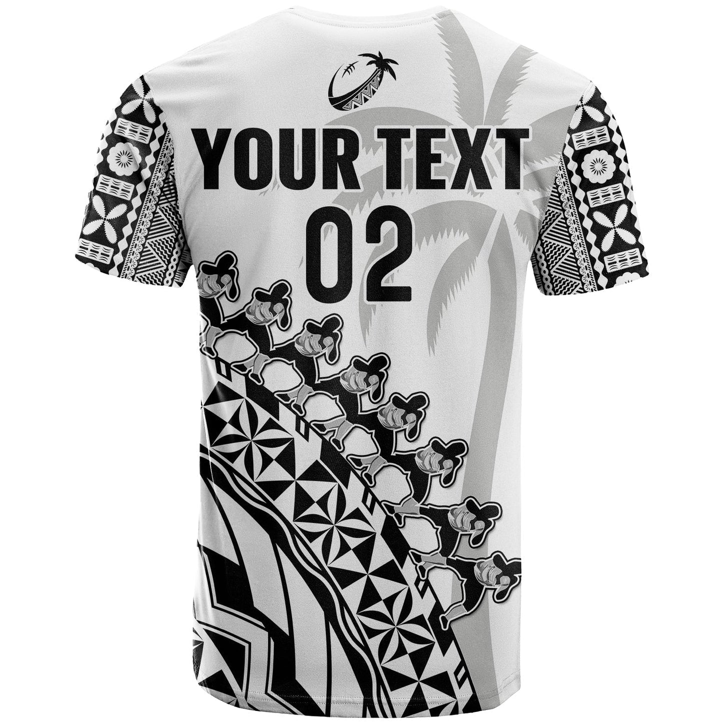 Custom Text And Number Fiji Rugby T-Shirt Fijian Cibi Dance Tapa Pattern White Graphic Tee