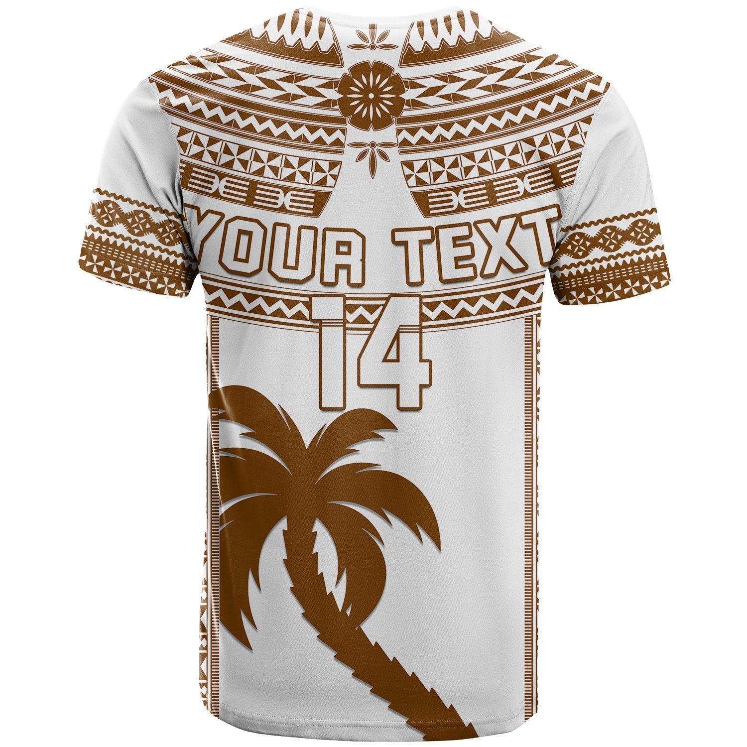 Custom Text And Number Fiji Rugby T-Shirt Pacific The Bati Brown Fijian Tapa Graphic Tee