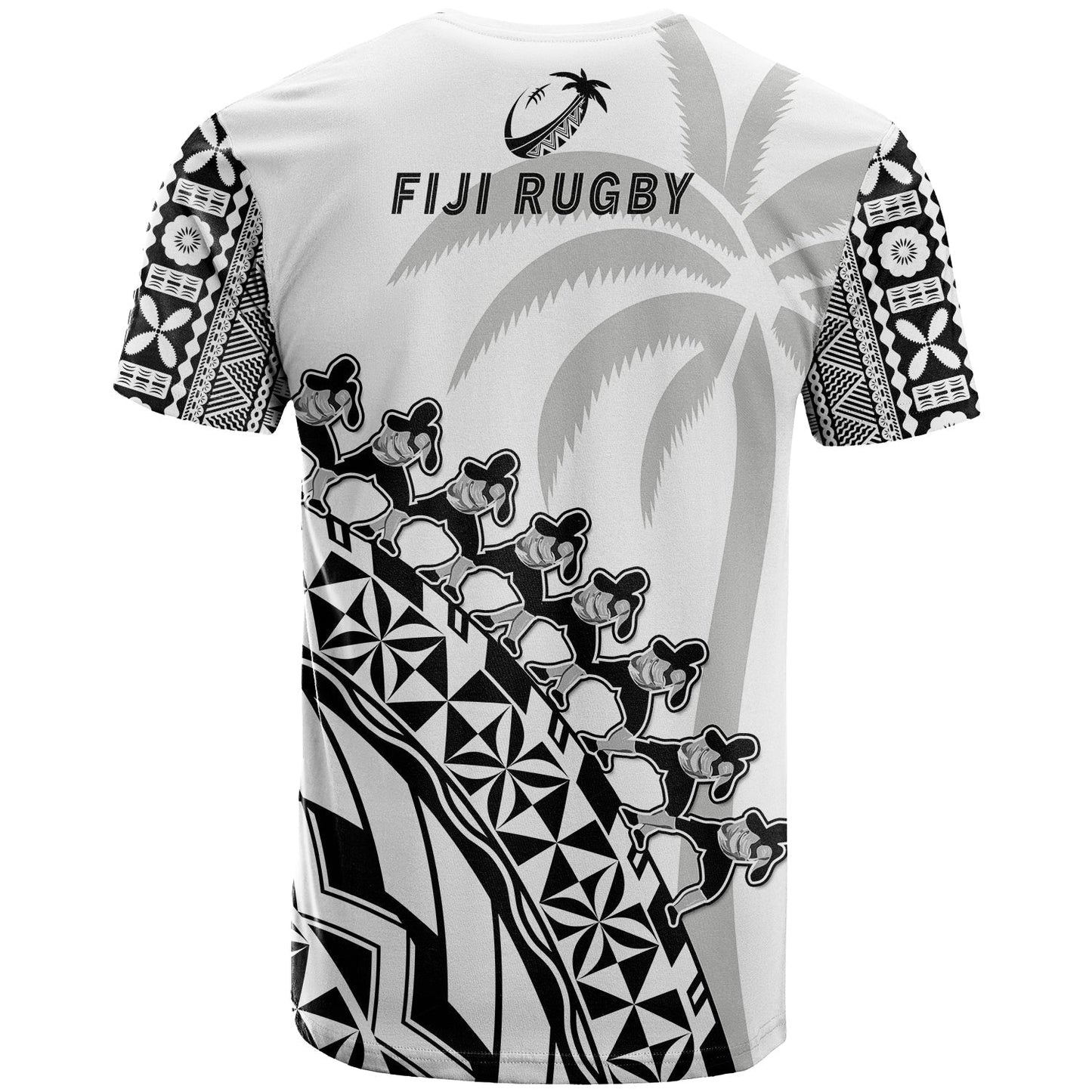 Fiji Rugby T-Shirt Fijian Cibi Dance Tapa Pattern White Graphic Tee
