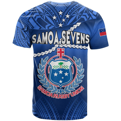 Samoa Rugby T-Shirt Manu Samoa Polynesian Hibiscus Blue Style Graphic Tee