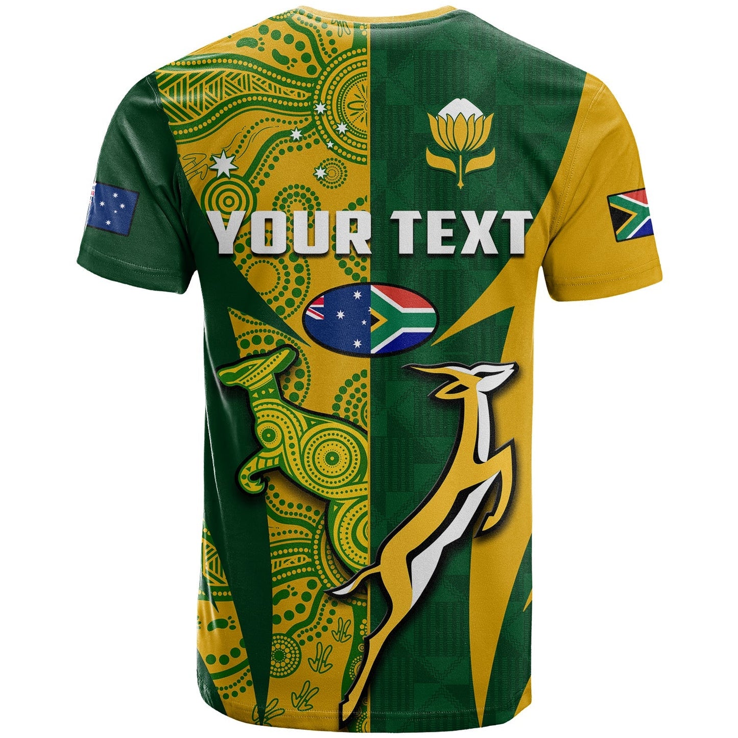 Custom Australia Rugby and South Africa Rugby T-Shirt Wallabies Mix Springboks Sporty Graphic Tee