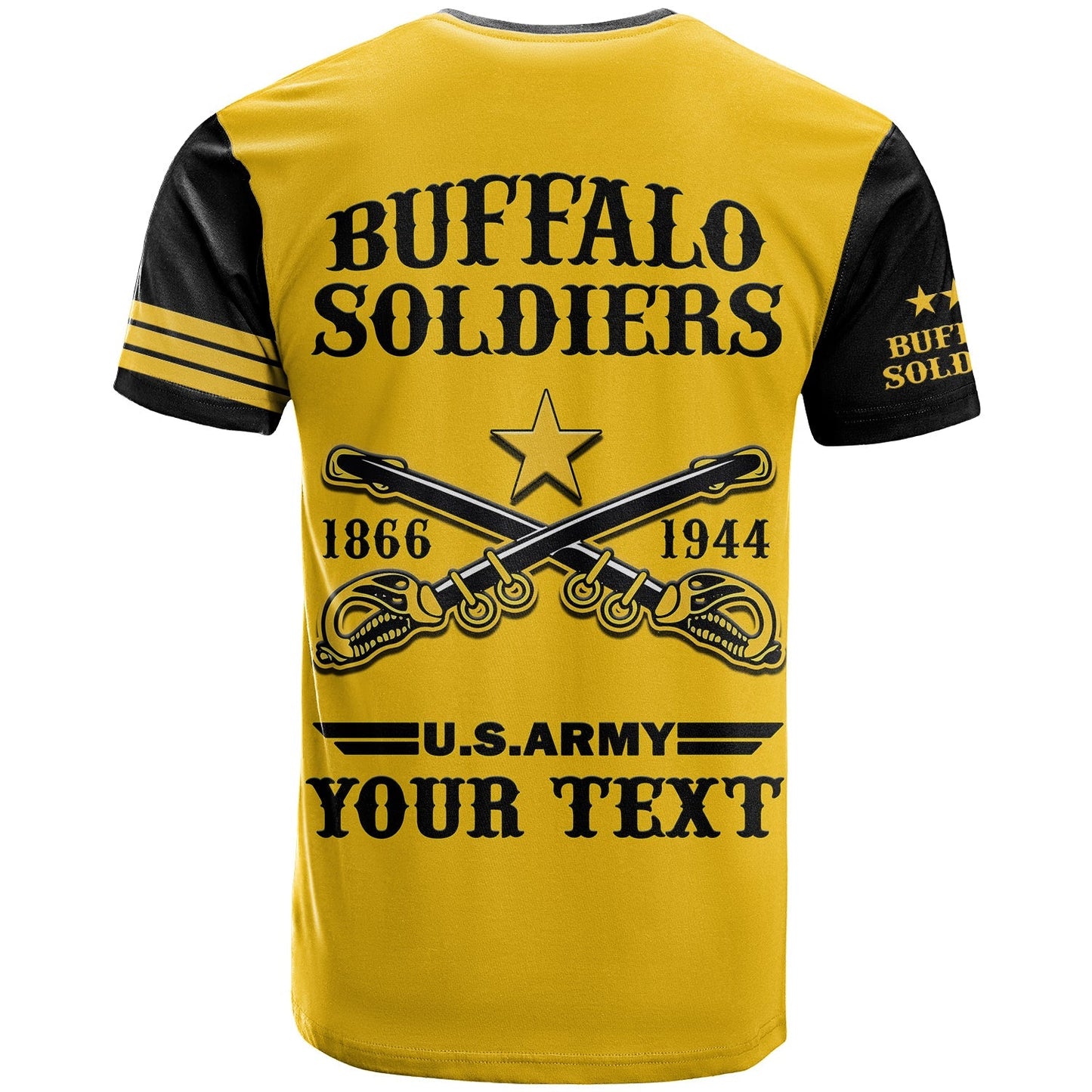 Custom Text And Chapter Buffalo Soldiers T-Shirt BSMC United States Army Yellow Graphic Tee