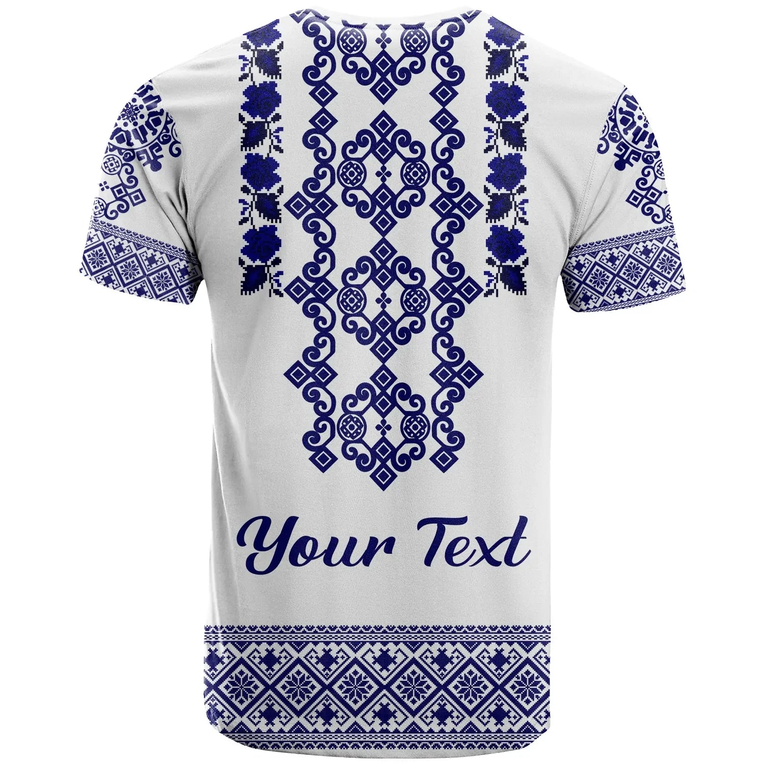 Custom Ukraine T-Shirt Navy Ukrainian Folk Graphic Tee