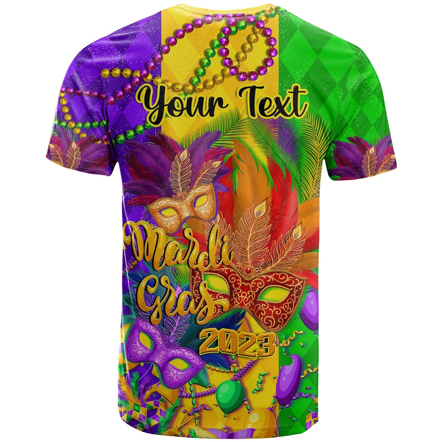 Custom Mardi Gras T-Shirt Carnival Masks With Feathers Graphic Tee