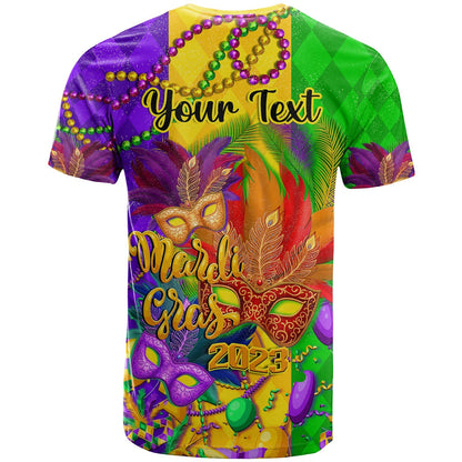 Custom Mardi Gras T-Shirt Carnival Masks With Feathers Graphic Tee