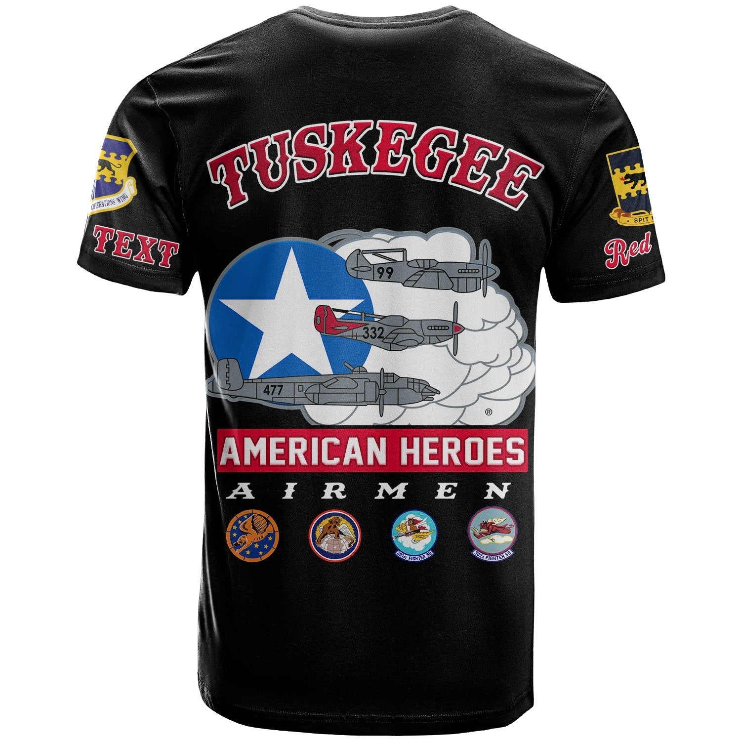 Custom Tuskegee Airmen T-Shirt Red Tail Angels American Heros Graphic Tee