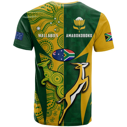 Australia Rugby and South Africa Rugby T-Shirt Wallabies Mix Springboks Sporty Graphic Tee
