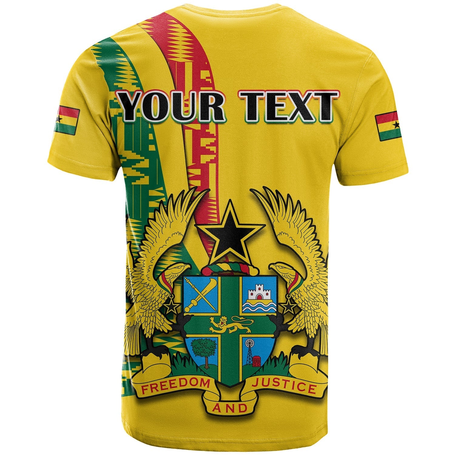 Custom Ghana T-Shirt Ghanan Coat Of Arms Mix Kente Pattern Graphic Tee