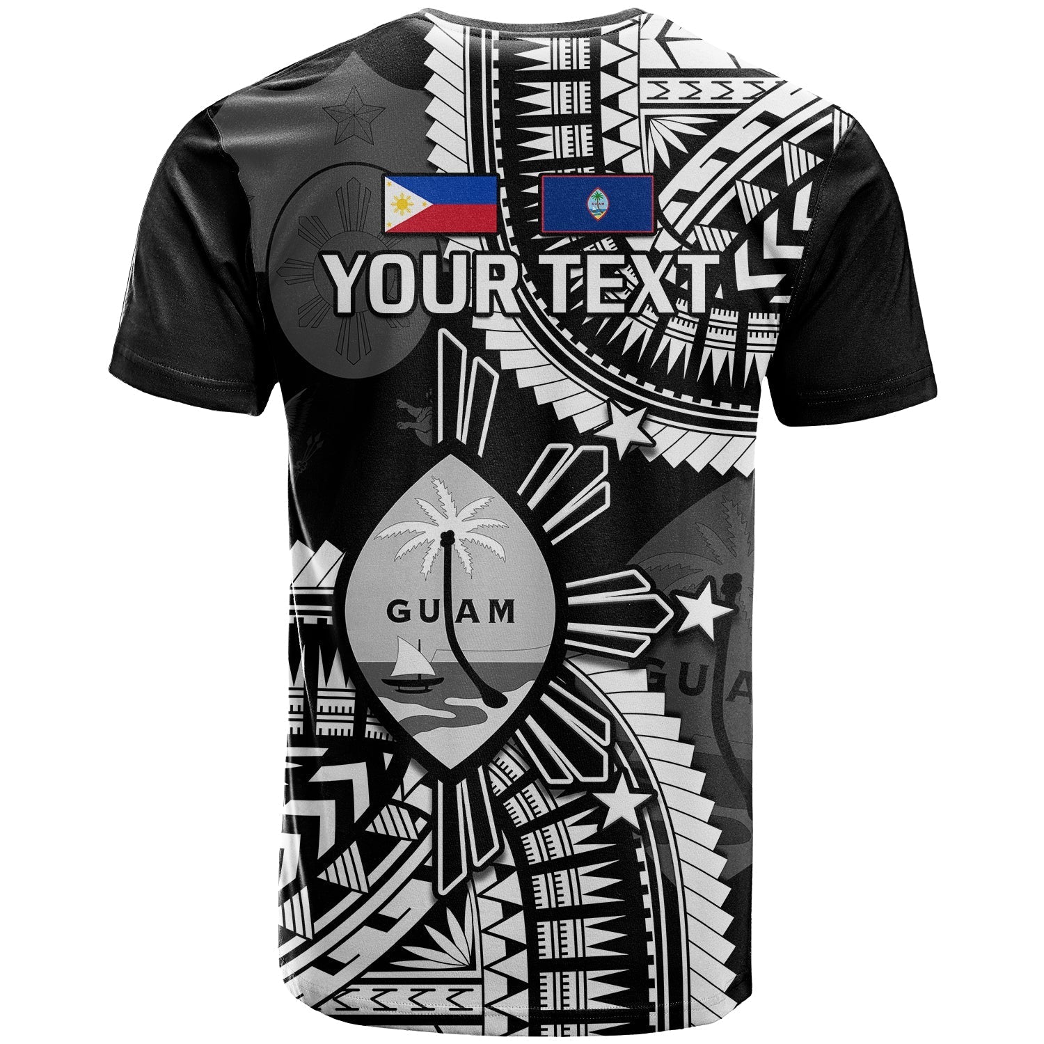 Custom Guam and Philippines T-Shirt Guaman Filipinas Together Black Graphic Tee