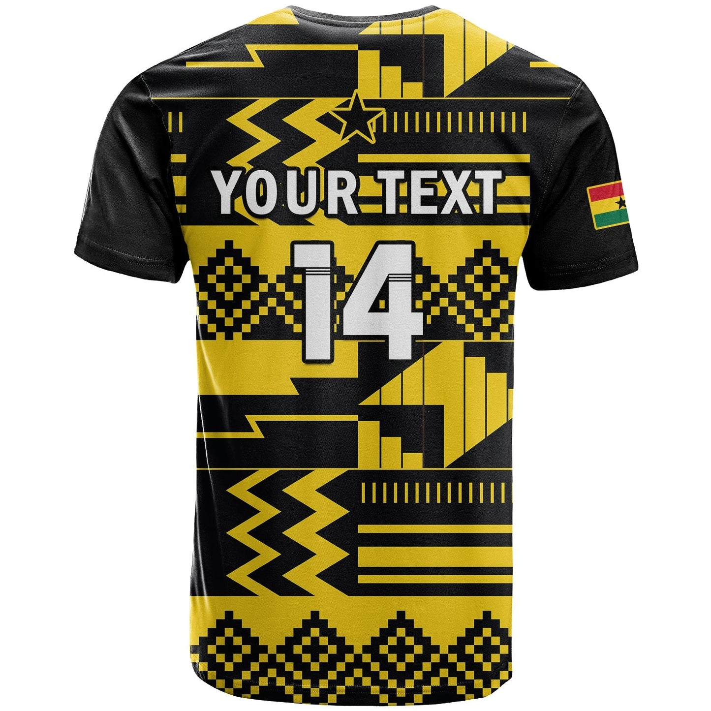 Custom Ghana Football T-Shirt Black Stars Kente World Cup 2022 Yellow Graphic Tee