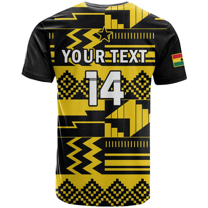 Custom Ghana Football T-Shirt Black Stars Kente World Cup 2022 Yellow Graphic Tee