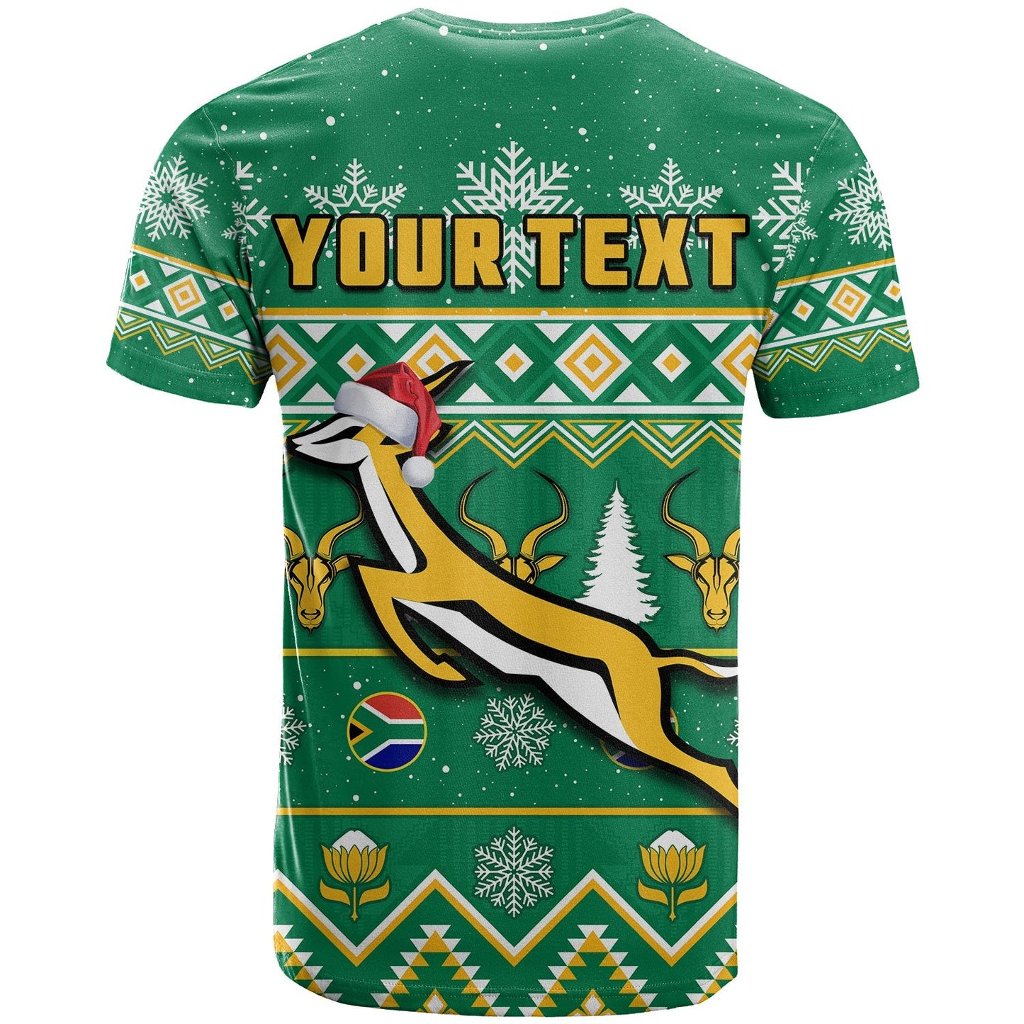 Custom South Africa Rugby Christmas T-Shirt Springboks Proud Geseende Kersfees Graphic Tee
