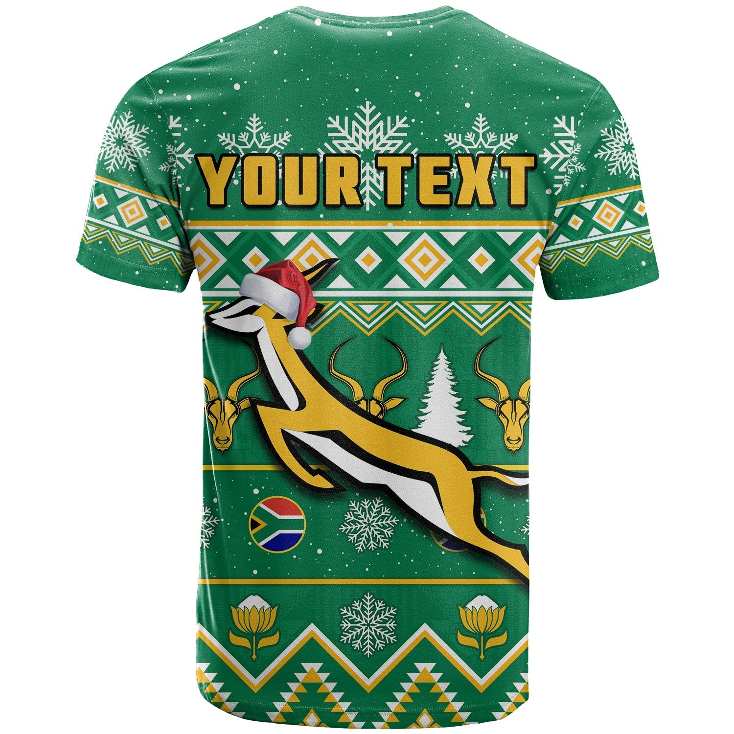 Custom South Africa Rugby Christmas T-Shirt Springboks Proud Geseende Kersfees Graphic Tee