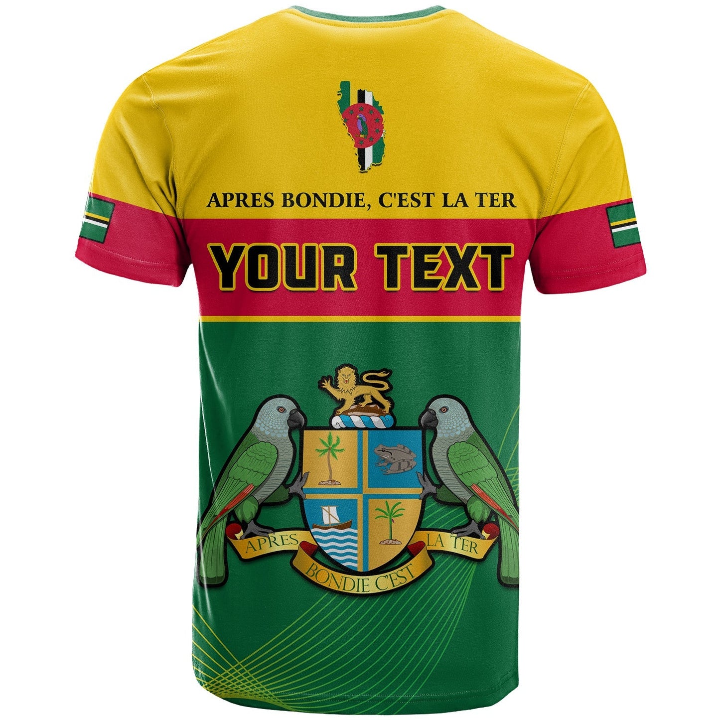Custom Dominica T-Shirt Dominican Coat Of Arms With Map Graphic Tee