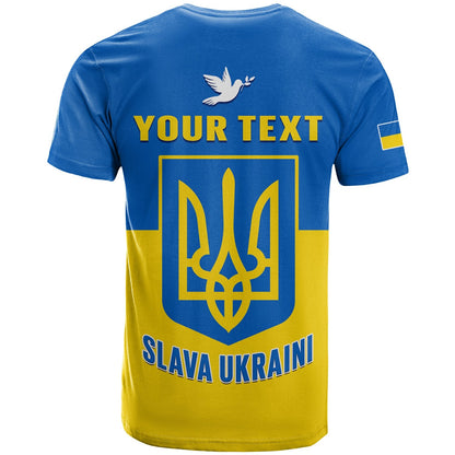 Custom Ukraine T-Shirt Ukraine Gold Trident Slava Ukraini Blue Graphic Tee
