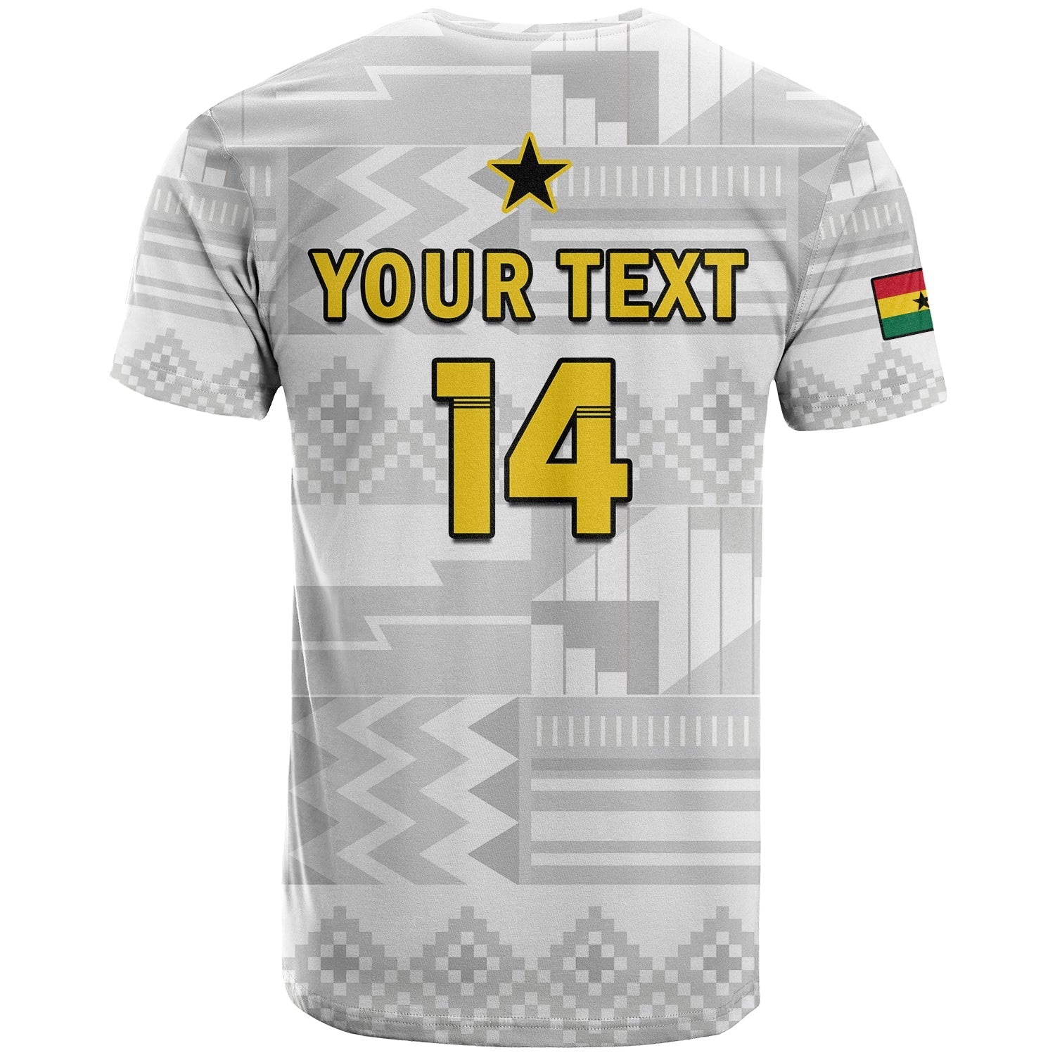 Custom Ghana Football T-Shirt Black Stars Kente World Cup 2022 White Graphic Tee