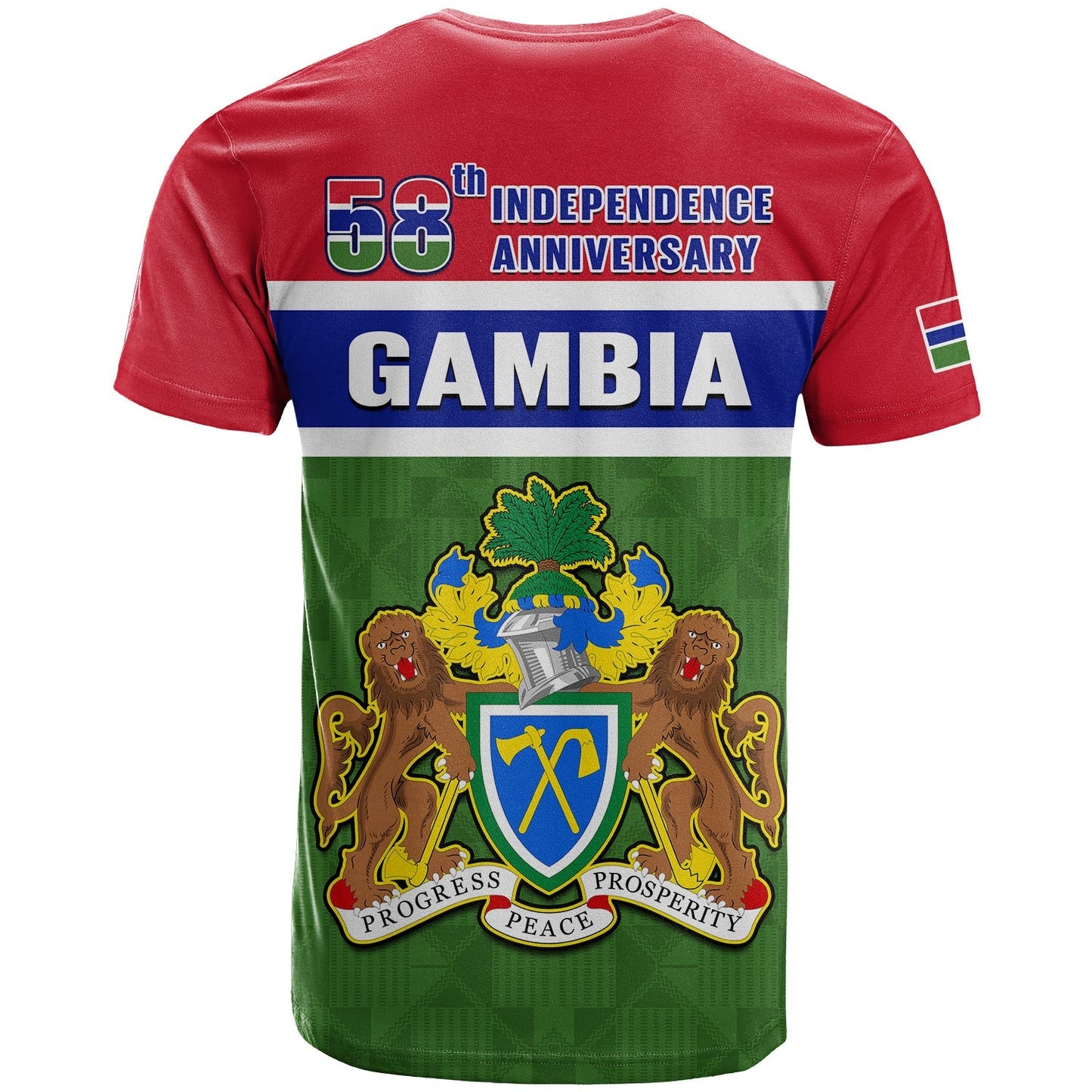 Gambia T-Shirt Happy 58th Independence Anniversary Flag Style Graphic Tee