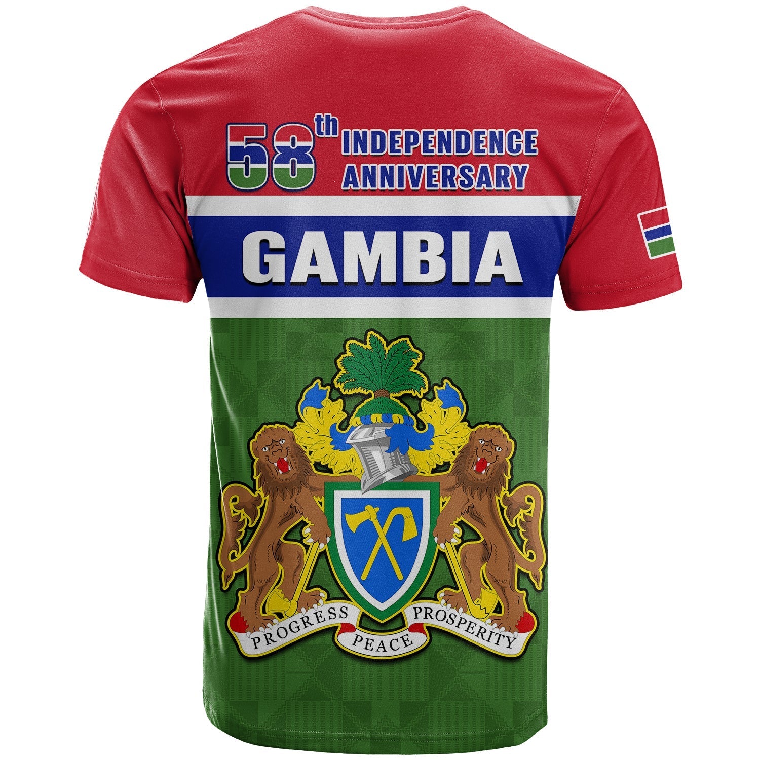 Gambia T-Shirt Happy 58th Independence Anniversary Flag Style Graphic Tee