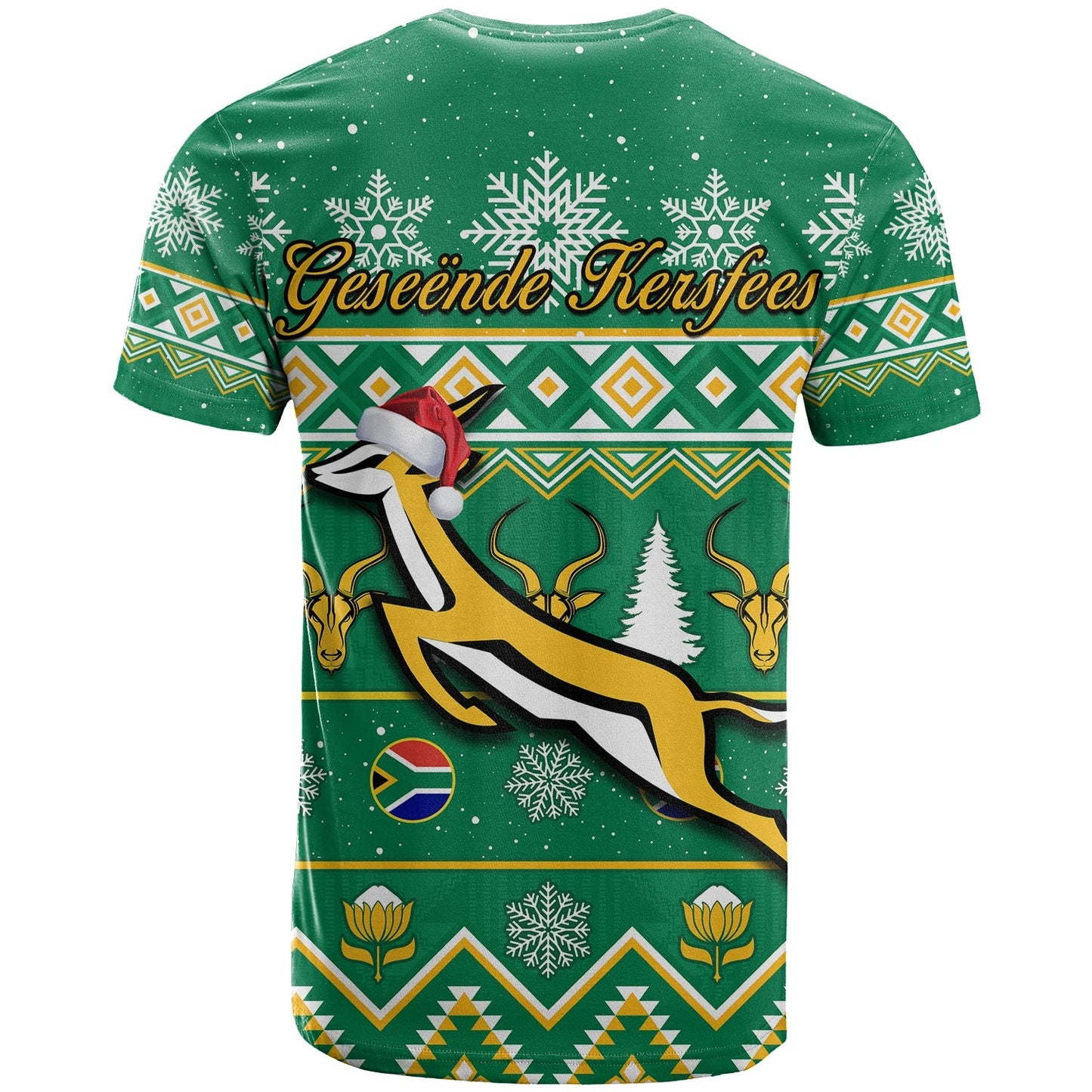 South Africa Rugby Christmas T-Shirt Springboks Proud Geseende Kersfees Graphic Tee