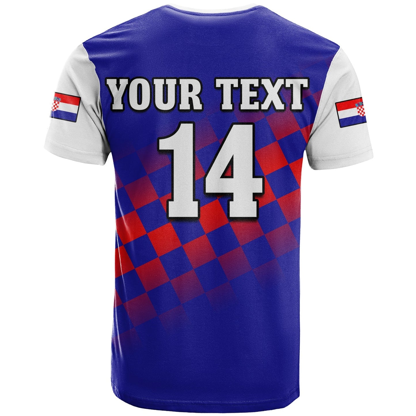 Custom Croatia Football T-Shirt Hrvatska Checkerboard Blue Version Graphic Tee