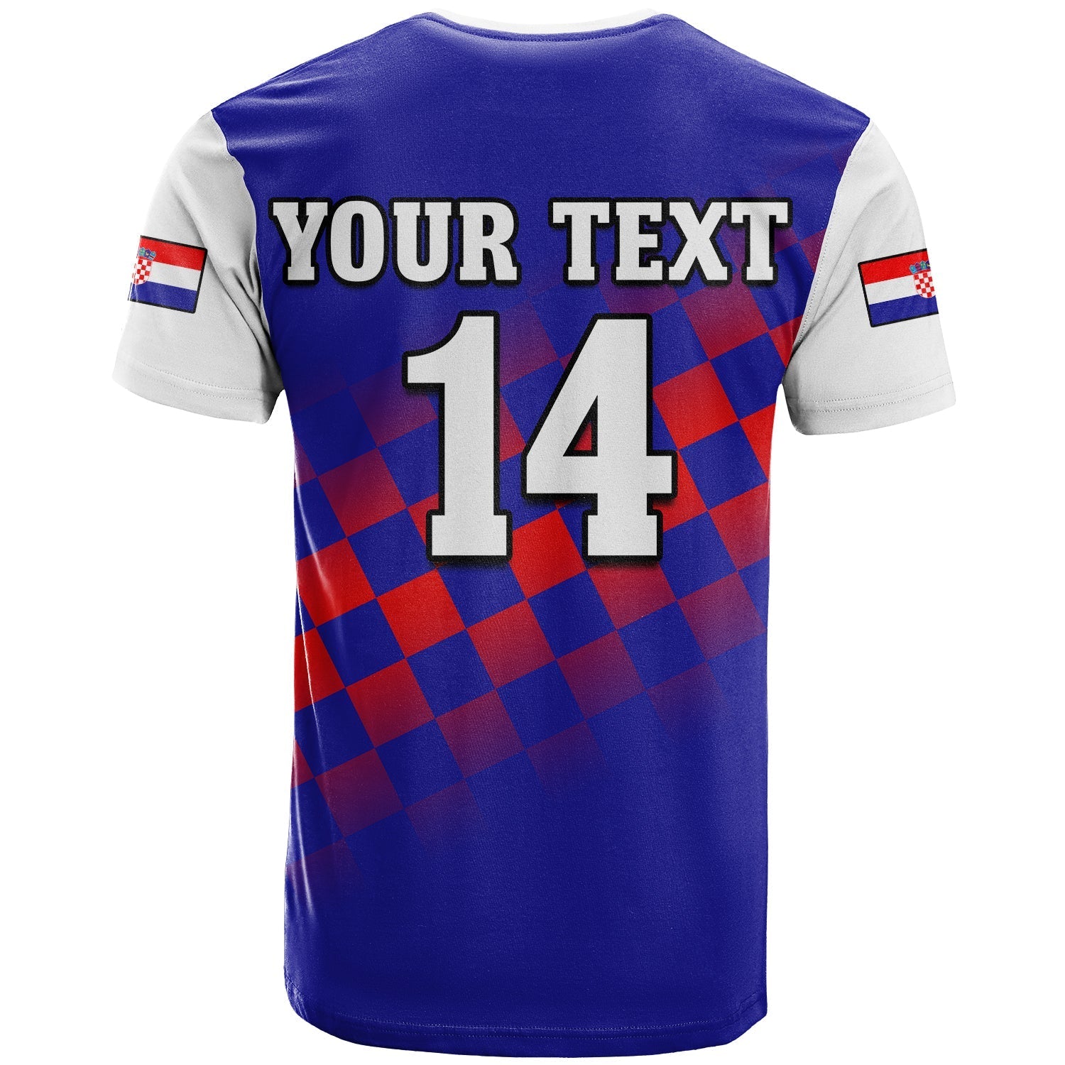 Custom Croatia Football T-Shirt Hrvatska Checkerboard Blue Version Graphic Tee