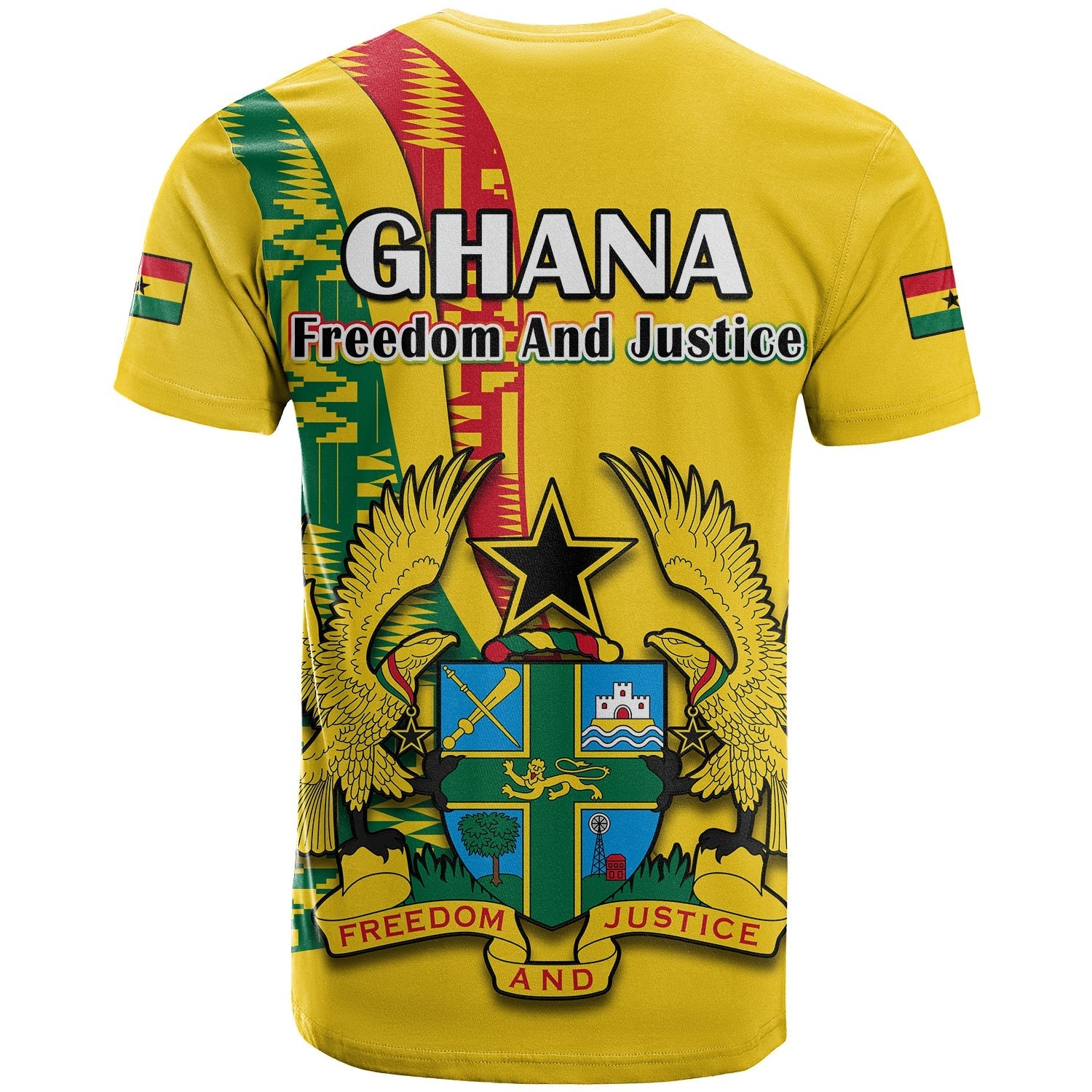 Ghana T-Shirt Ghanan Coat Of Arms Mix Kente Pattern Graphic Tee