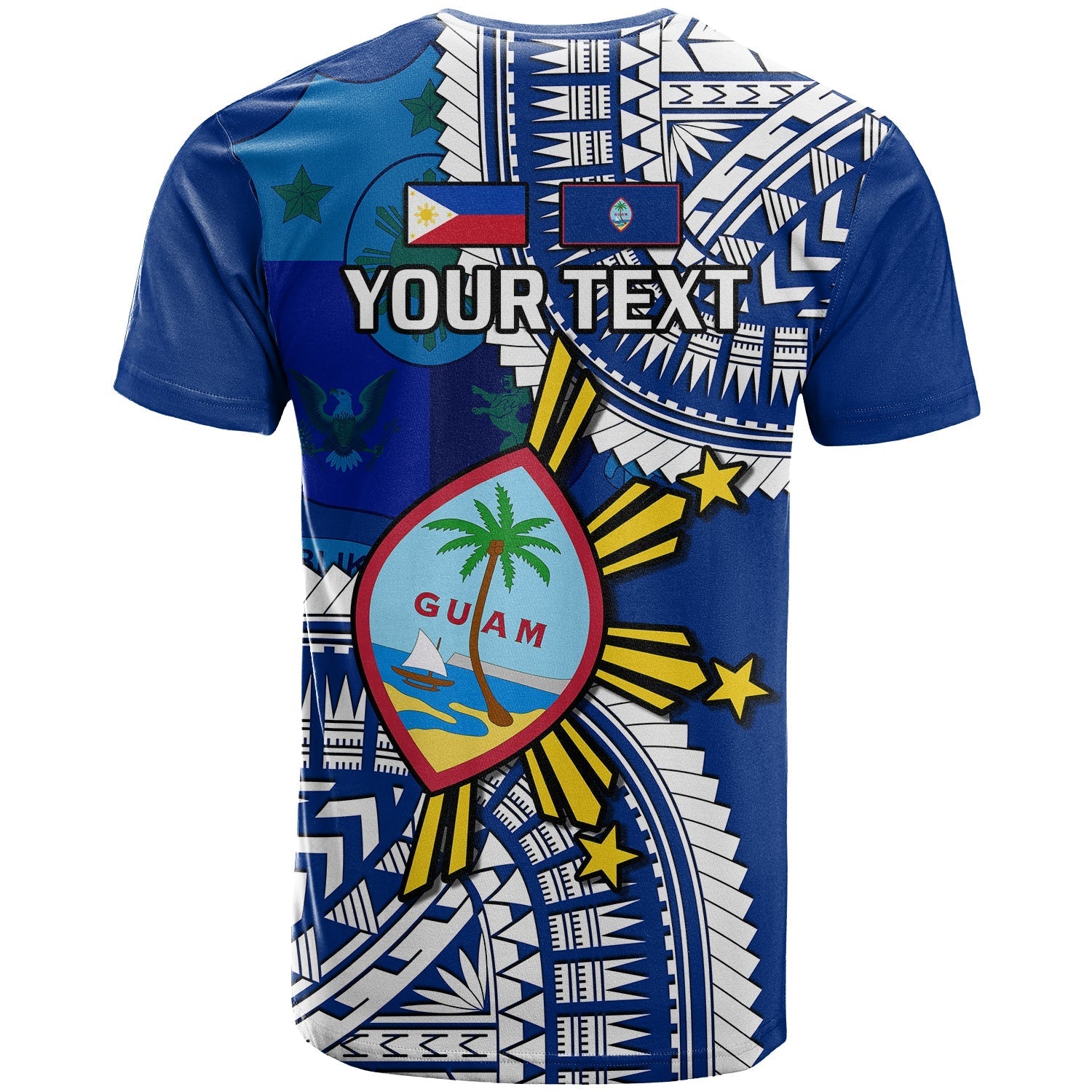 Custom Guam and Philippines T-Shirt Guaman Filipinas Together Blue Graphic Tee