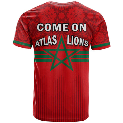 Morocco Football T-Shirt World Cup 2022 Red Moroccan Pattern Graphic Tee