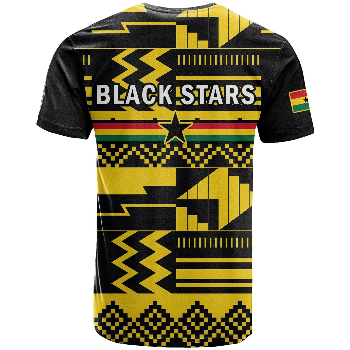 Ghana Football T-Shirt Black Stars Kente World Cup 2022 Yellow Graphic Tee