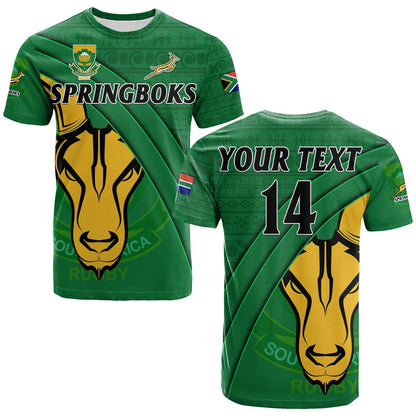 Custom South Africa Rugby T-Shirt Bokke Springbok With African Pattern Stronger Together Graphic Tee