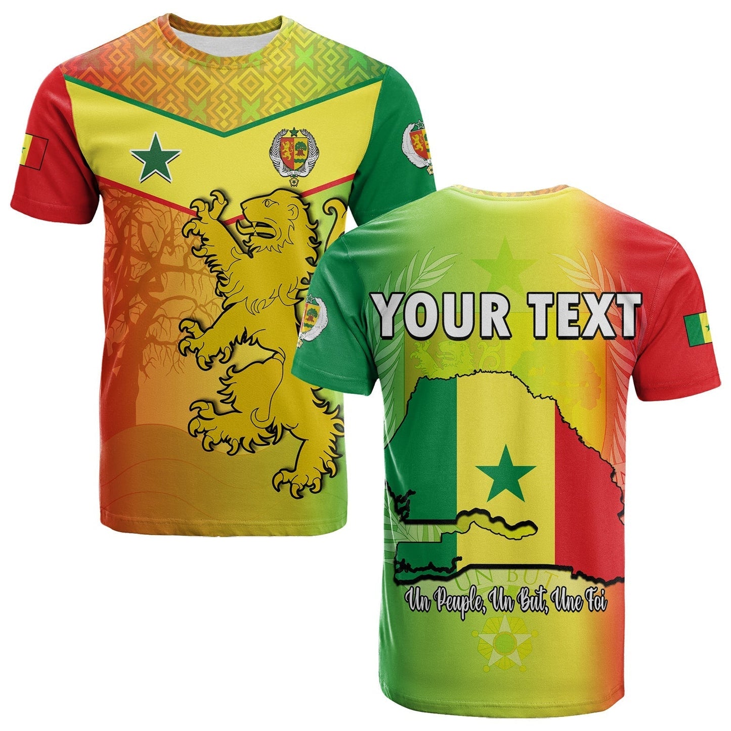 Custom Senegal T-Shirt Lion With Senegal Map Reggae Style Graphic Tee