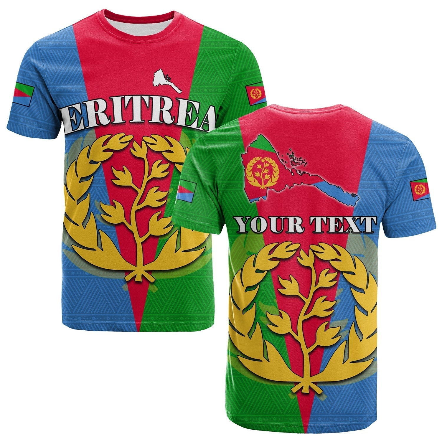 Custom Eritrea T-Shirt Eritrean Map Mix African Pattern Simple Style Graphic Tee