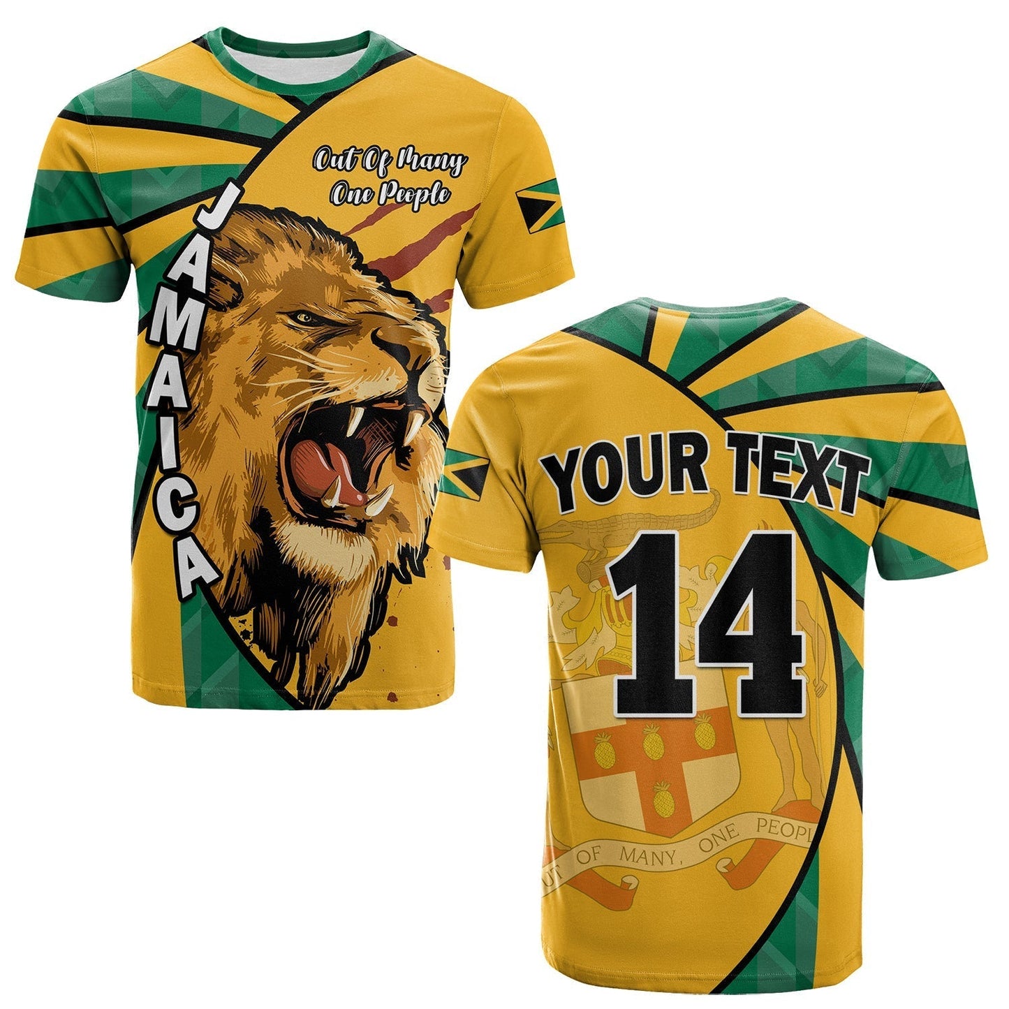 Custom Jamaica Athletics T-Shirt Jamaican Flag Mix Lion Sporty Style Graphic Tee